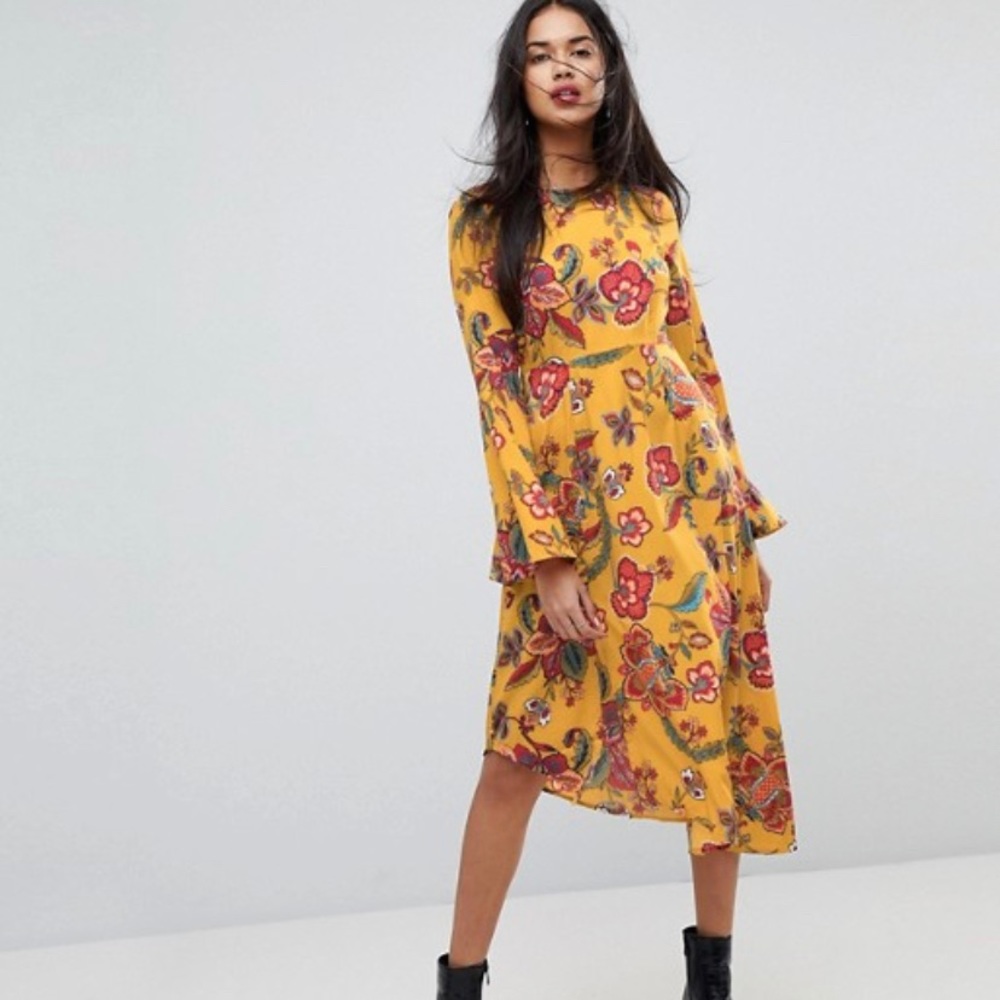 Vero Moda Floral Midi Dress With Asymetric Hem